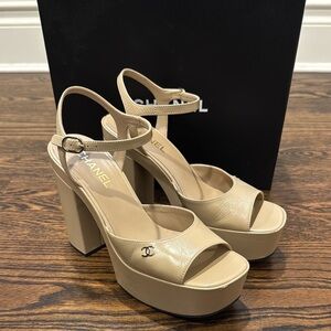 Chanel 24A Beige Platform Sandals 40.5